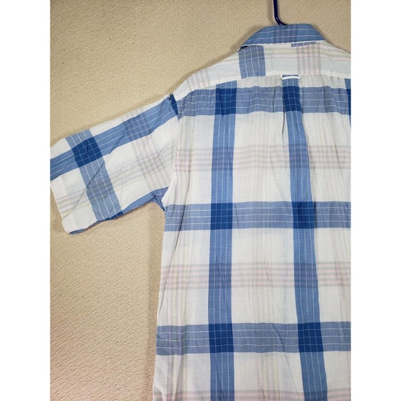 VTG St. John's Bay Shirt Mens LT Large Tall Blue/White Plaid Cotton Made In USA - Picture 9 of 13